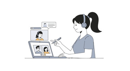 Virtual Meeting Illustration: Woman Connecting Online