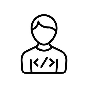 Programmer icon with coding symbols in minimalist line art style  