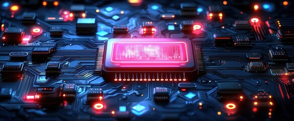 High-tech circuit board with glowing components