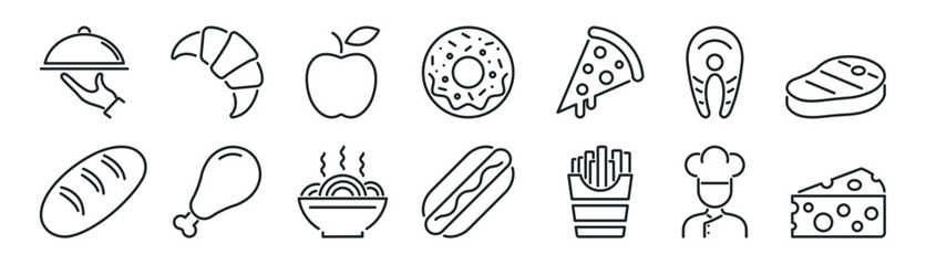 Food outline vector icon set