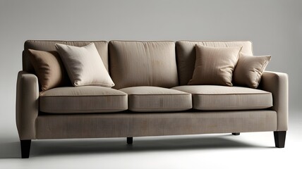 Scandinavian sofa with neutral fabric, isolated on white