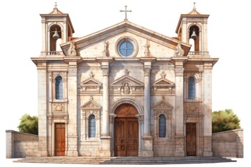 Building architecture cross white background.