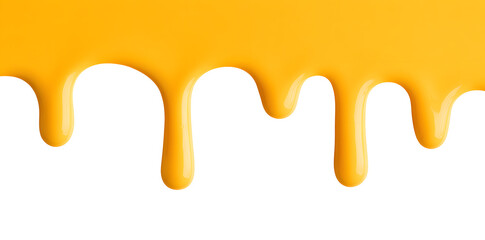 Yellow Melted Cheese Dripping Down Isolated On White Backdrop