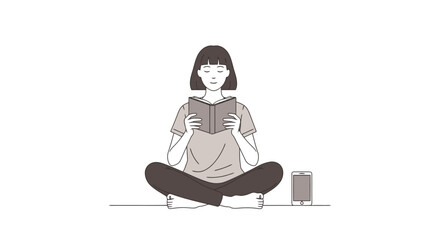 Serene Reader: Minimalist Illustration of Woman Reading