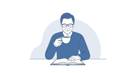 Man Reading with Coffee: Serene Illustration