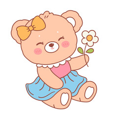 Cute bear holding flower shape decoration cartoon illustration