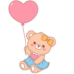 Cute bear holding heart balloon decoration cartoon illustration