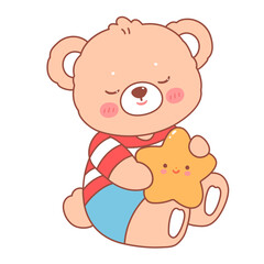 Cute bear relaxing holding star decoration cartoon illustration