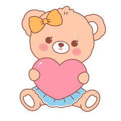 Cute bear holding heart shape decoration cartoon illustration