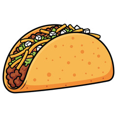 Cartoon Taco Filled with Ground Beef, Lettuce, Cheese, and Crispy Strips