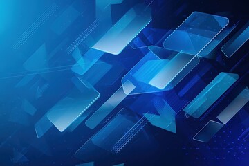Futuristic business background with glass panels and growth arrows in blue
