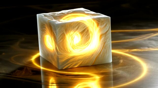 Serene Glow from Swirling Alabaster Cube