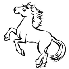 午年、年賀素材、筆タッチの走る馬のイラスト