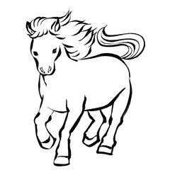 午年、年賀素材、筆タッチの走る馬のイラスト