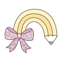 Coquette pencil bow clipart, Cute teacher pencil, Teacher Appreciation, Back to school hand drawn vector illustration in flat style