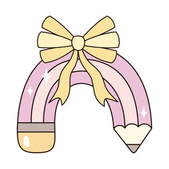 Coquette pencil bow clipart, Cute teacher pencil, Teacher Appreciation, Back to school hand drawn vector illustration in flat style