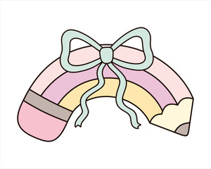 Coquette pencil bow clipart, Cute teacher pencil, Teacher Appreciation, Back to school hand drawn vector illustration in flat style