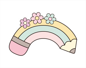 Coquette pencil clipart, Cute teacher pencil, Teacher Appreciation, Back to school hand drawn vector illustration in flat style