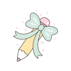 Coquette pencil bow clipart, Cute teacher pencil, Teacher Appreciation, Back to school hand drawn vector illustration in flat style