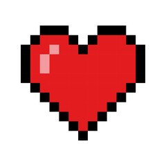 Pixel game heart icon. Vector art 8 bit health symbol. Retro gaming full life element.