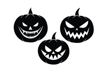 Obraz premium Evil pumpkin face variations in scary theme vector art illustration