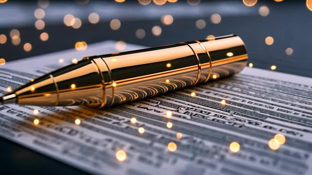 Golden Pen on Document, Luxurious Contract Signing Concept