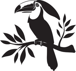 Striking Black & White Toucan Perched on Branch Tropical Bird Art Jungle Decor and Nature Inspired Designs Exotic Wildlife