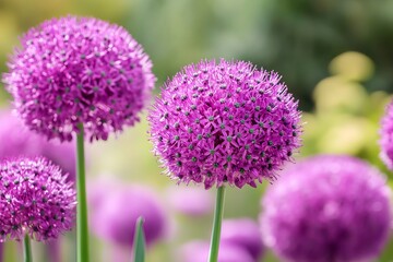 Obraz premium Vibrant Ornamental Purple Allium Flowers in Full Bloom, Adding Charm and Elegance to Gardens