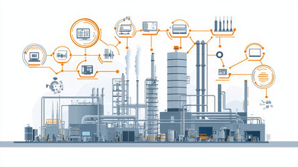 An Industrial Internet of Things IIoT network connecting devices and sensors across a modern factory floor