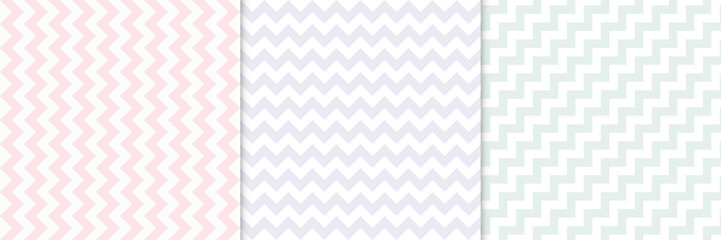 Fototapeta premium A set of zigzag seamless patterns of natural colors. Simple and modern vintage background. Vector illustration