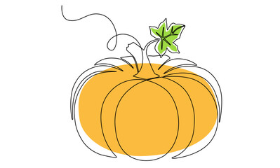 Autumn pumpkin Squash Vegetable Continuous Line Drawing.Halloween and Thanksgiving greeting card in simple linear style.