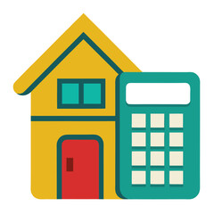 Calculator icon with house symbol isolated on white background