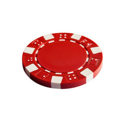 Single red casino poker chip close up