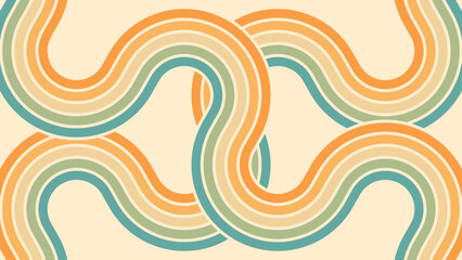 Abstract background of rainbow groovy Wavy Line design in 1970s Hippie Retro style. Vector pattern ready to use for cloth, textile, wrap and other.