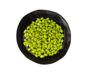 Edamame beans isolated. Green soy bean pile, cooked young soybean, boiled Japanese pea