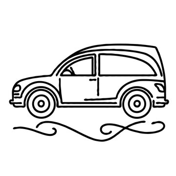 Funeral hearse car illustration with flowing lines in simple design 