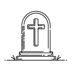 Simple outline of a gravestone with a cross design on grass  