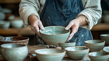Artisan carefully holding a bowl