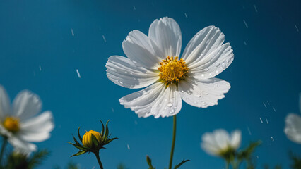 white chamomile on blue sky background