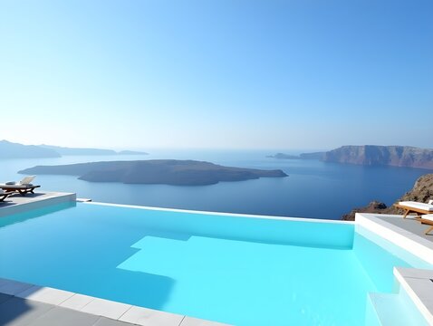 Infinity pool overlooking the aegean sea in santorini, greece