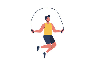 A man jumps rope outdoors, demonstrating a dynamic fitness routine. Bright, cheerful illustration with a clean, modern style. Perfect for health and wellness content.