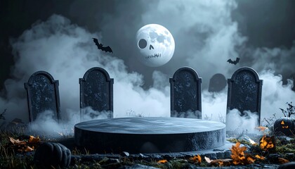 Eerie tombstone display spooky lunar visage