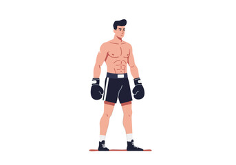 A muscular boxer stands ready, wearing boxing gloves and shorts. Bold graphic style, clean composition, ideal for fitness and sports themes.