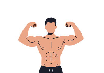 Fototapeta premium A muscular man flexes his arms, showcasing a fit physique. Bold, graphic style with a vibrant purple background and ?Fit Flex? text. Ideal for fitness and health promotions.