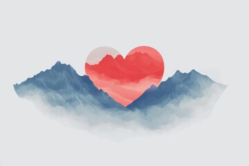 Minimalist vector illustration of foggy mountains with simple shapes and blue tones on white background, flat design style