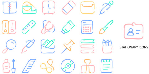 Stationary simple concept 24 Flat color icons set .Vector illustration.	
