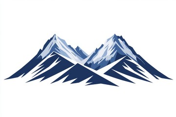 Minimalist vector illustration of foggy mountains with simple shapes and blue tones on white background, flat design style