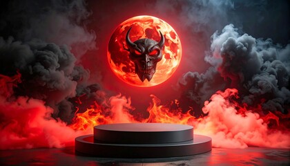 Infernal display Devilish moon over burning stage