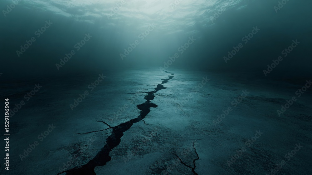 Poster large cracks forming on the ocean floor reveal the powerful forces of tectonic plates and intense se