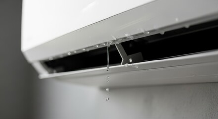 Fototapeta na wymiar White Wall Mounted Air Conditioner Leaking Water Requiring Repair Service